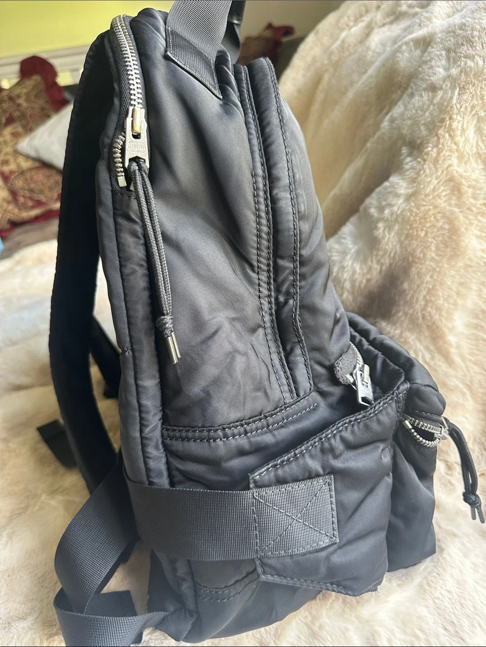 All Saints Black Nylon Backpack with fanny bag attached 2 in 1 pack